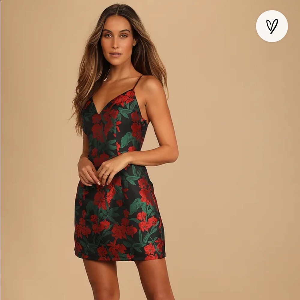 Lulu’s Absolutely Exquisite Black Floral Jacquard Mini Dress, NWT, XS